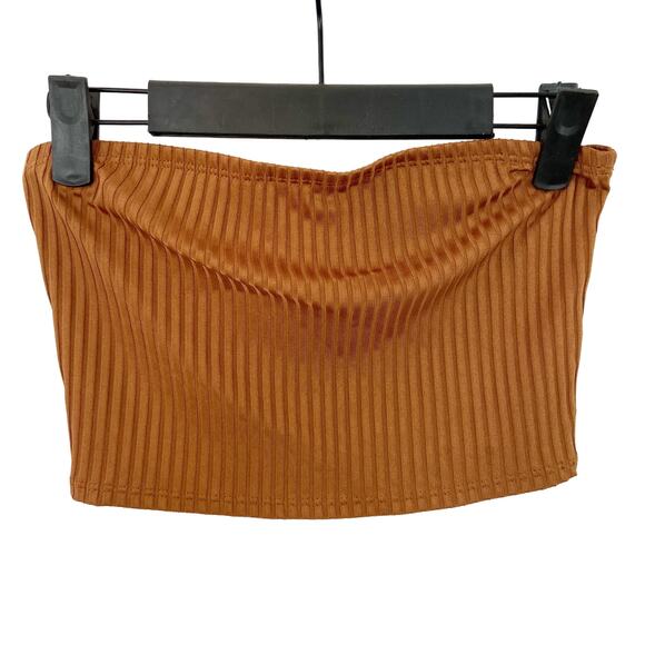 Windsor M Brown Ribbed Knit Strapless Cropped Tube Top - Picture 2 of 5